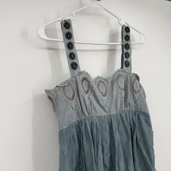 BCBG MaxAzria Runway Embroidered Lined Adjustable Dress 4 Boho Hippie Peasant - Picture 5 of 16